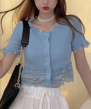 フリルショートカーディガン レースニット 送料無料 即日発送-4