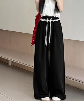 レース付きワイドパンツ イージーパンツ夏 送料無料 即日発送-2