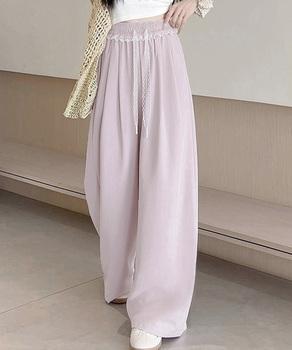 レース付きワイドパンツ イージーパンツ夏 送料無料 即日発送-6