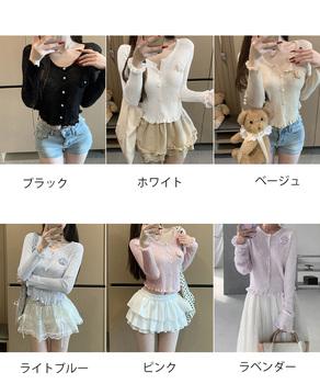 サマーニットカーディガン 花モチーフ付き 送料無料 即日発送-1