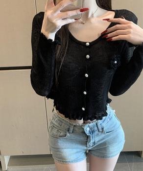 サマーニットカーディガン 花モチーフ付き 送料無料 即日発送-2