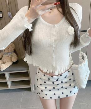 サマーニットカーディガン 花モチーフ付き 送料無料 即日発送-3