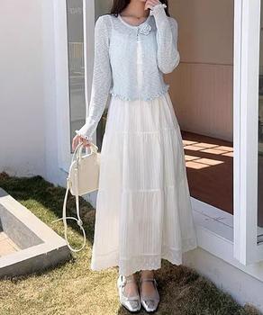 サマーニットカーディガン 花モチーフ付き 送料無料 即日発送-5