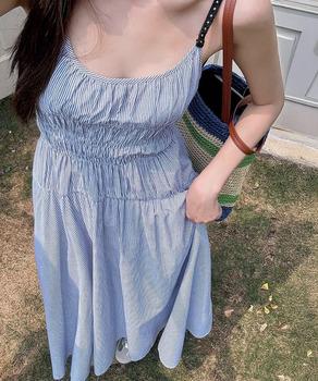 ストライプ柄キャミワンピース 大人可愛い　ブルー 送料無料 即日発送-5