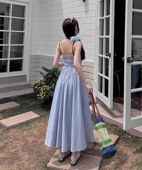 ストライプ柄キャミワンピース 大人可愛い　ブルー 送料無料 即日発送-7