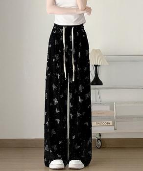 蝶柄ワイドパンツ ダメージロングパンツ夏 送料無料 即日発送-2