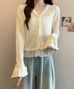 ニットカーディガンフリル裾ニットトップス 送料無料 即日発送-4