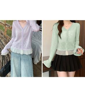 ニットカーディガンフリル裾ニットトップス 送料無料 即日発送-6