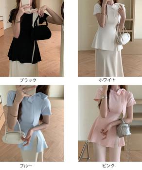 リボン付きニットトップス サイドスリット 送料無料 即日発送-1