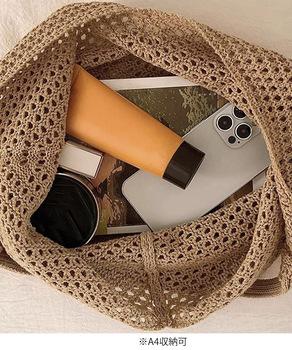 トートバッグ花モチーフ付き編みバッグ軽量 送料無料 即日発送-8