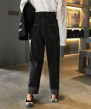 ハイウエストデニムパンツ ウエストボタン 送料無料 即日発送-4