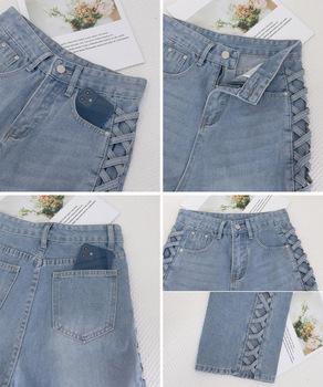 デニムパンツサイドレースアップジーパン 送料無料 即日発送-9