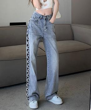 デニムパンツサイドレースアップジーパン 送料無料 即日発送-1