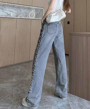 デニムパンツサイドレースアップジーパン 送料無料 即日発送-7