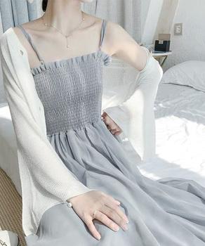 キャミワンピース カーディガン2点セット　レディース フレアロングワンピ シアーカーディガン 送料無料 即日発送-2