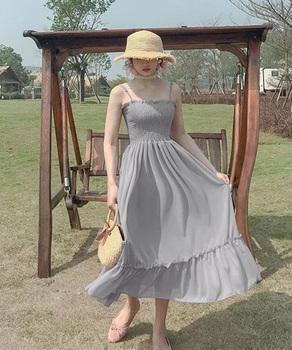 キャミワンピース カーディガン2点セット　レディース フレアロングワンピ シアーカーディガン 送料無料 即日発送-6