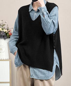 ニットベスト サイドスリット ニットジレ 送料無料 即日発送-2