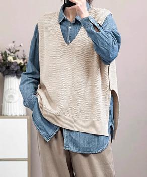 ニットベスト サイドスリット ニットジレ 送料無料 即日発送-3