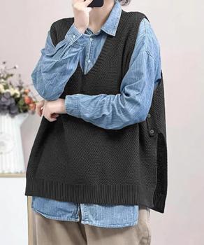 ニットベスト サイドスリット ニットジレ 送料無料 即日発送-4