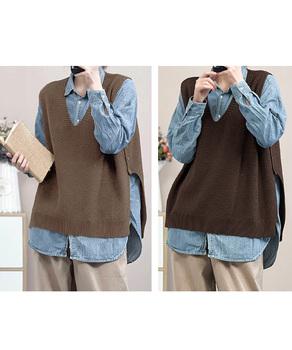 ニットベスト サイドスリット ニットジレ 送料無料 即日発送-6