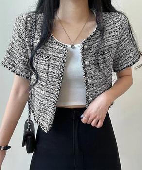 ツイード風ジャケットノーカラージャケット 送料無料 即日発送-2