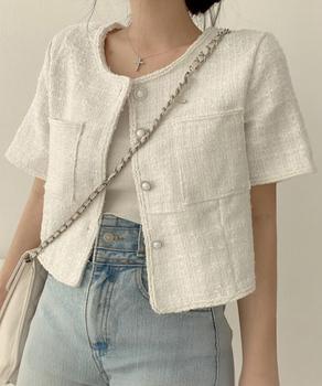 ツイード風ジャケットノーカラージャケット 送料無料 即日発送-4