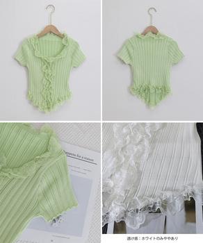 レースフリルニットトップスショート丈夏服 送料無料 即日発送-9