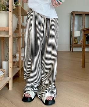 ストライプセミワイドパンツ ハイウエスト 送料無料 即日発送-2