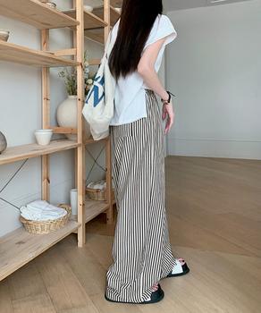 ストライプセミワイドパンツ ハイウエスト 送料無料 即日発送-3