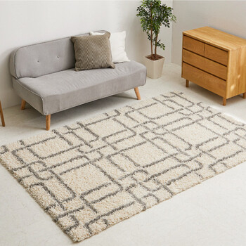 ラグ ウィルトン織ラグ 約200X250cm 長毛 幾何学模様 エジプト製 ケジャ アイボリー グレー 送料無料-2