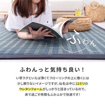 ラグ い草ラグ 約180×240cm 裏貼り ふっくら厚手 ウレタン12mm 折りたためる 仙名 ブルー 送料無料-2