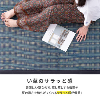 ラグ い草ラグ 約180×240cm 裏貼り ふっくら厚手 ウレタン12mm 折りたためる 仙名 ブルー 送料無料-3
