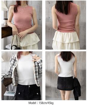 パール付きトップスノースリーブニット夏服 送料無料 即日発送-7