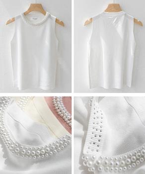 パール付きトップスノースリーブニット夏服 送料無料 即日発送-8
