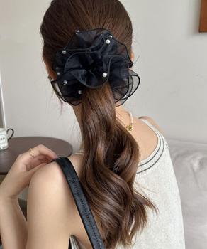 透け感シュシュ パール ヘアゴム 送料無料 即日発送-2