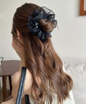 透け感シュシュ パール ヘアゴム 送料無料 即日発送-4