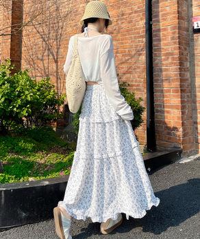 フリルティアード 小花柄 ロングスカート 送料無料 即日発送-3