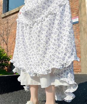 フリルティアード 小花柄 ロングスカート 送料無料 即日発送-4