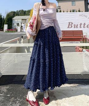 フリルティアード 小花柄 ロングスカート 送料無料 即日発送-5