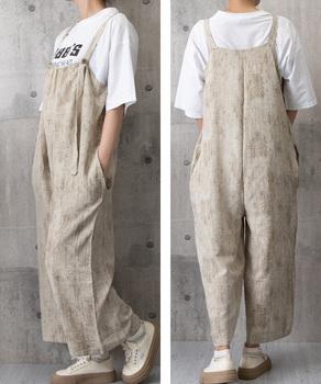 オールインワン サロペット ワンピース夏 ベージュ 送料無料 即日発送-7