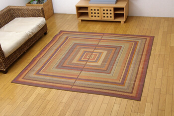 ラグ 日本製 純国産 袋三重織 い草ラグカーペット 約191×191cm DXグラデーション 裏 不織布 ブラウン 送料無料-8