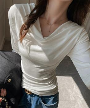 ドレープネックTシャツ 長袖トップス春秋 送料無料 即日発送-5