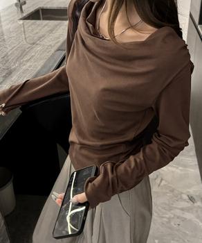 ドレープネックTシャツ 長袖トップス春秋 送料無料 即日発送-7