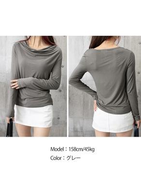 ドレープネックTシャツ 長袖トップス春秋 送料無料 即日発送-8
