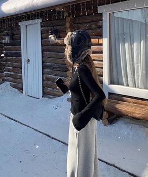 レース付TシャツVネック長袖リブトップス 送料無料 即日発送-6