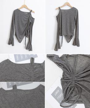 ワンオフショルダーTシャツギャザー 長袖 送料無料 即日発送-8