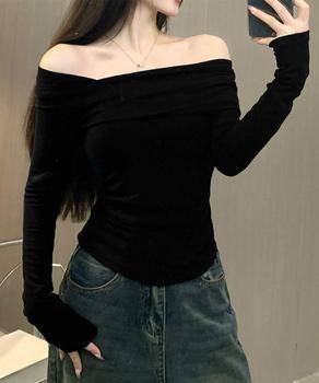 ワンオフショルダーTシャツ肩出しトップス 送料無料 即日発送-2