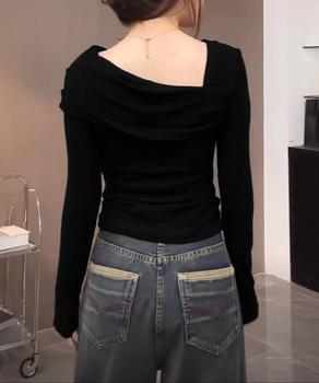 ワンオフショルダーTシャツ肩出しトップス 送料無料 即日発送-3