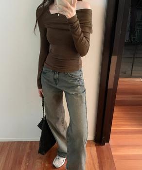 ワンオフショルダーTシャツ肩出しトップス 送料無料 即日発送-7