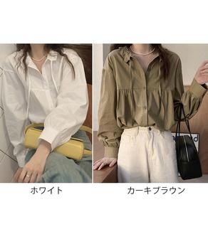 フリル衿ブラウス 長袖タックシャツ 送料無料 即日発送-1